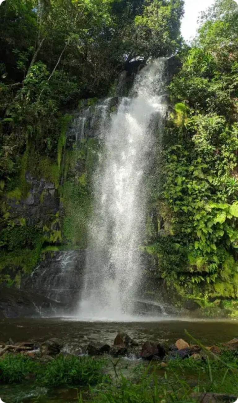 Cachoeira Pé da Serra em Barra do Garças, com uma impressionante queda d'água de mais de 10 metros de altura.